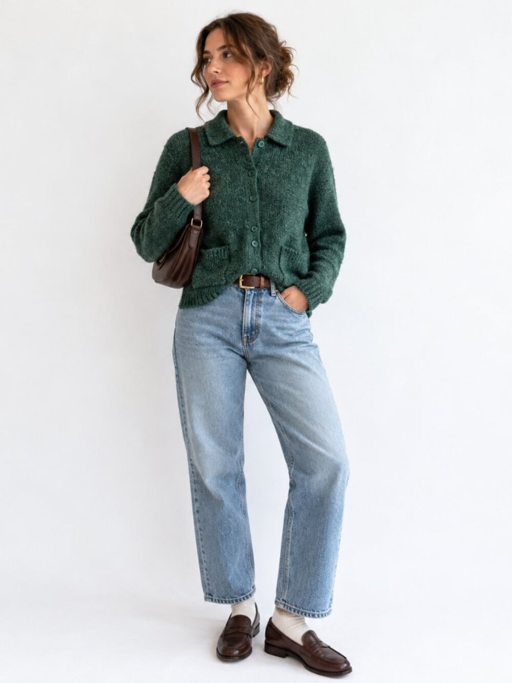 Vintage NY & Company Forest Green Collared Cardigan Sweater Large
